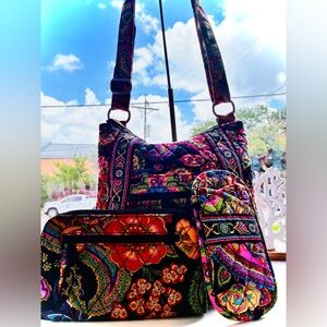 Vera Bradley Multi color Crossbody, with matching makeup bag, and glasses case